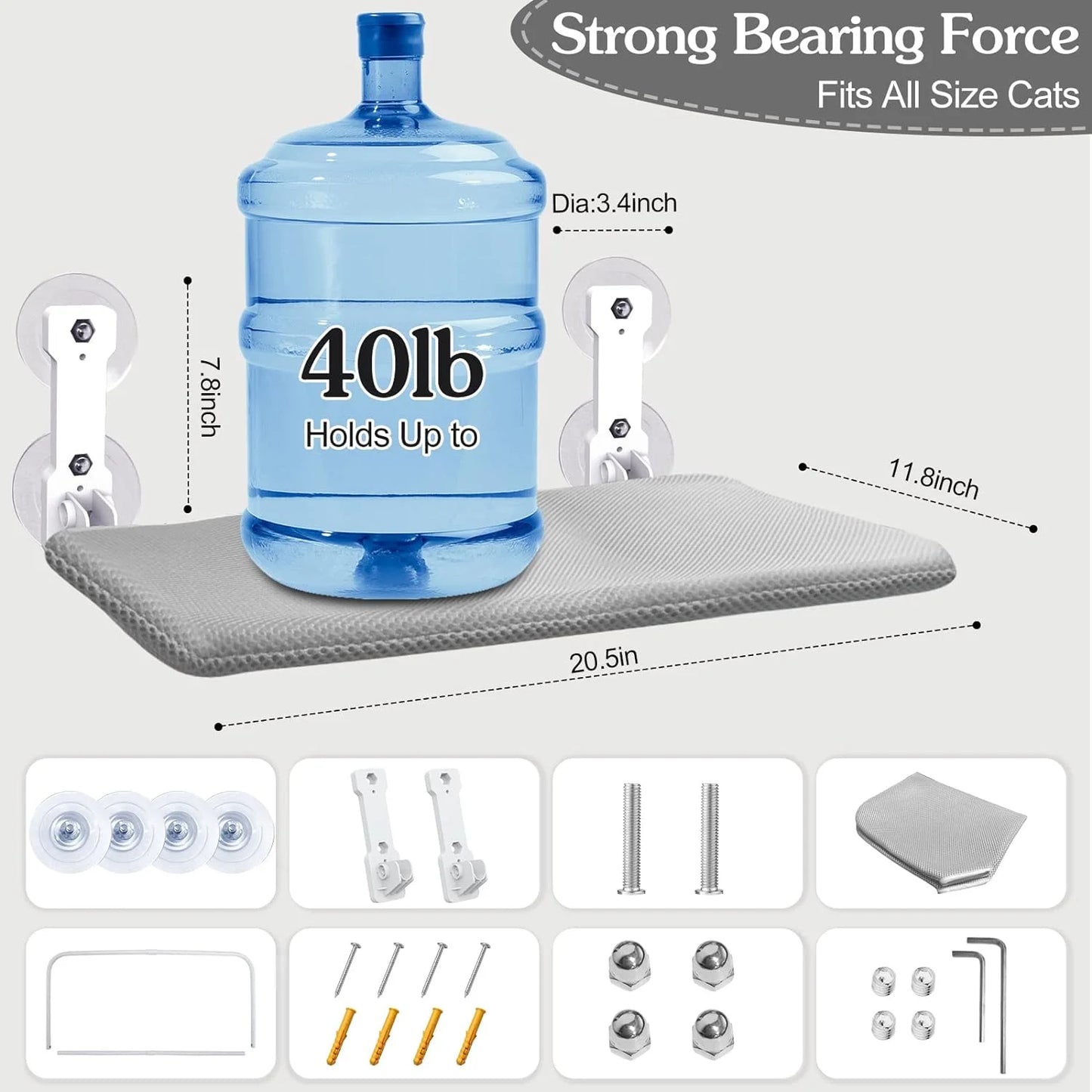 Cat Window Perch, Kitten Hammock & Shelf for Wall ,Foldable Pet Beds for Indoor Cat, Gray