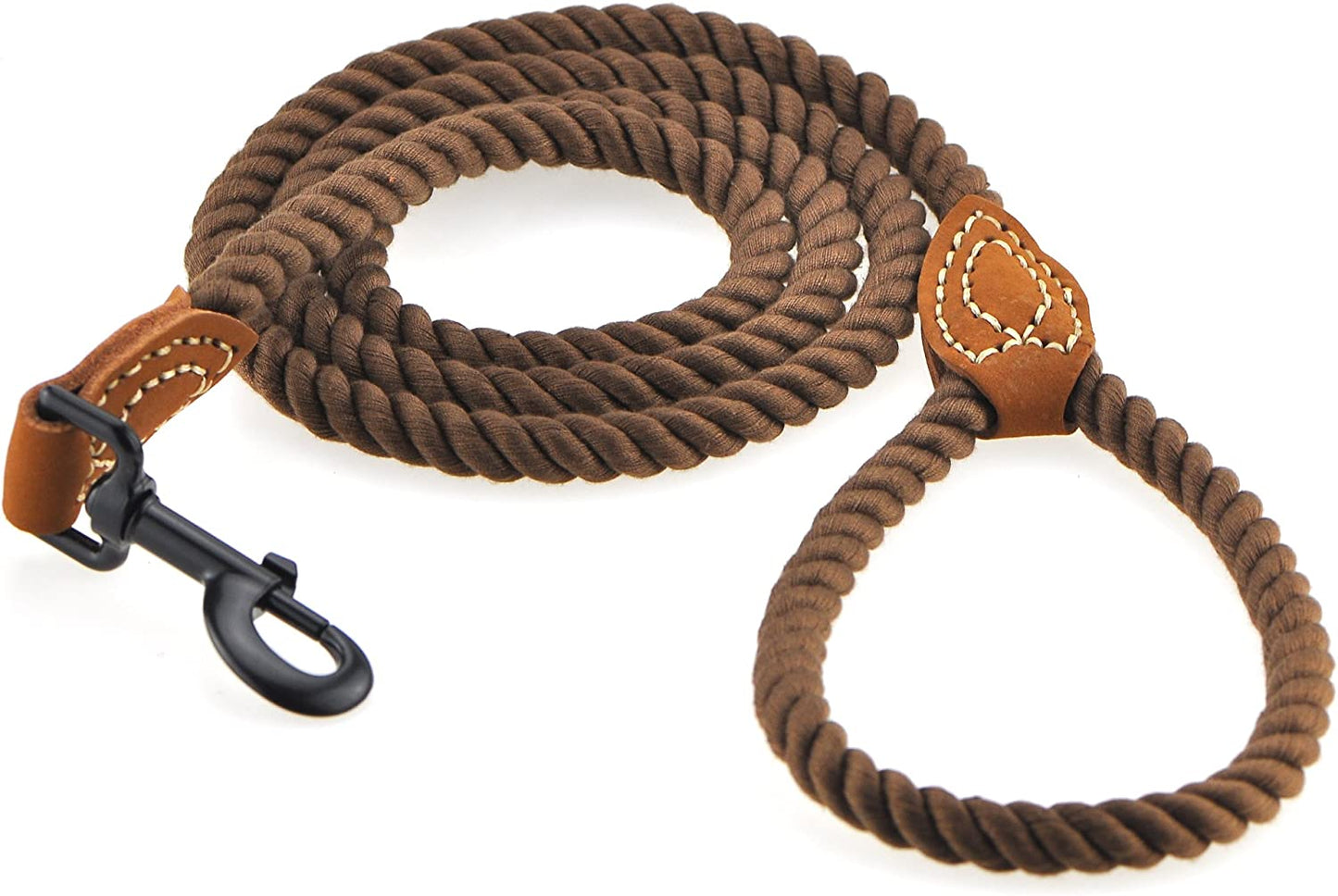 Dog Leash | Braided Cotton Rope Dog Leashes with Leather Tailor Tip | 4 Feet Dog Leash W Heavy Duty Metal Clasp | Wedding Dog Leash (Dark Brown, 48 Inches)