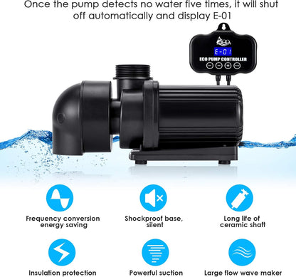 800-3200GPH Controllable Water Pump,Circulation Make Wave/Feed Mode/20 Options Flow Adjustable Multifunction Submersible or External Powerful Return Pump for Saltwater & Freshwater Fish Tank