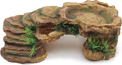 Turtle Basking Platform Reptile Terrarium Hideout Tortoise Resin Rock Hide Cave Habitat Ornament for Bearded Dragon Frogs Lizards Spiders Fish Amphibians Aquarium